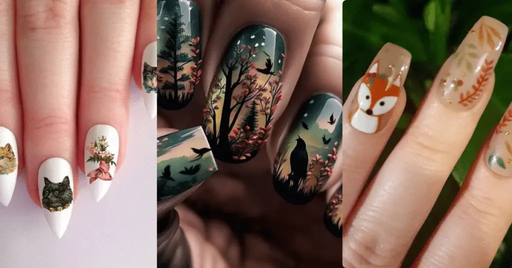 Whimsical Woodland Creatures nail design ideas