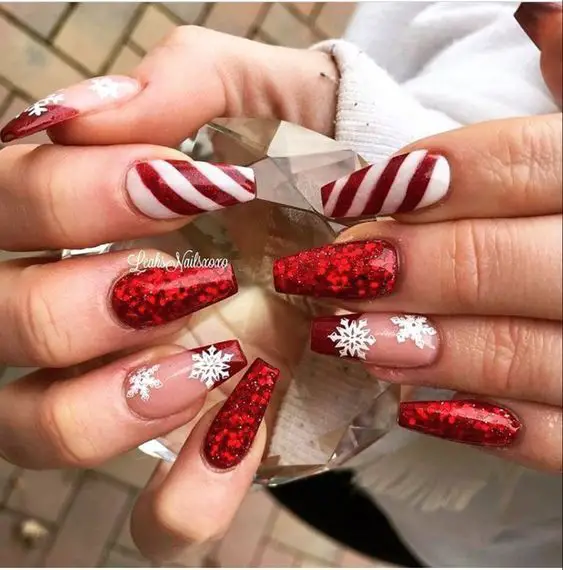 Candy Cane Stripes Nail Design Ideas For Christmas