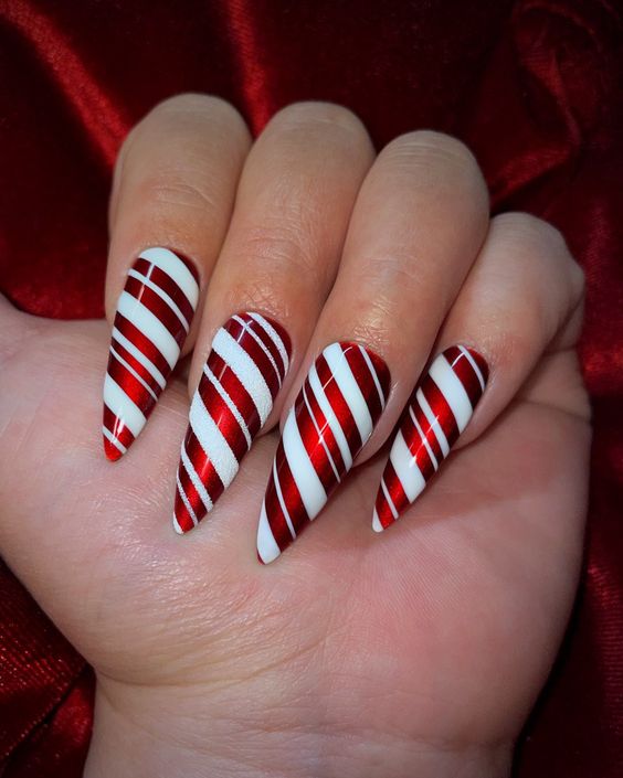 Candy Cane Stripes Nail Design Ideas For Christmas