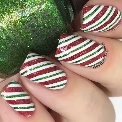 Candy Cane Stripes Nail Design Ideas For Christmas