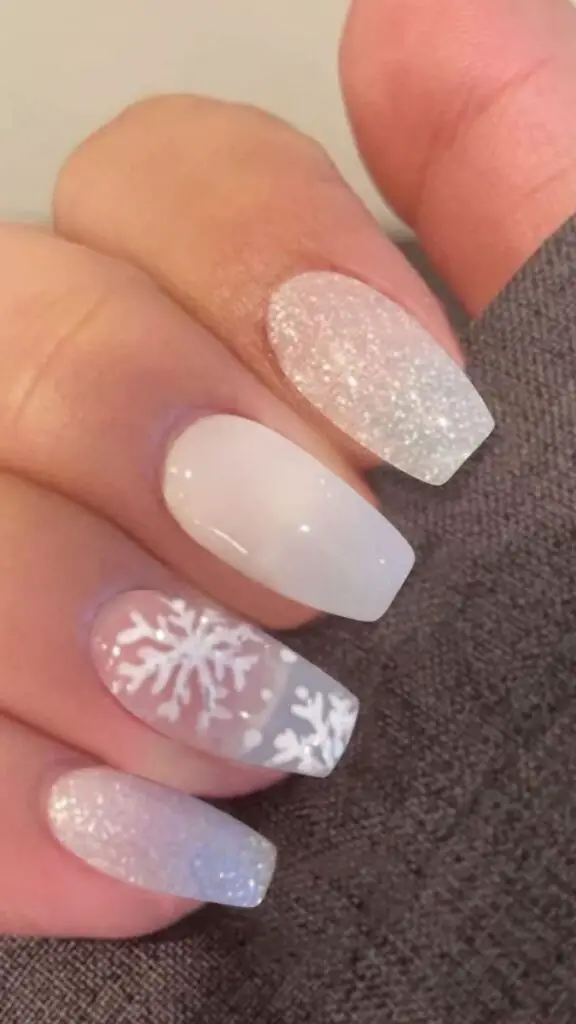 Sparkling Snowflakes nail design for Christmas