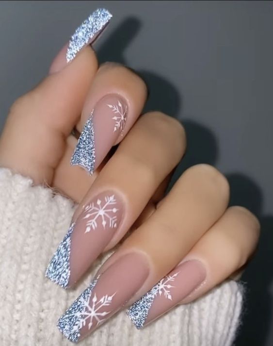 Sparkling Snowflakes nail design for Christmas
