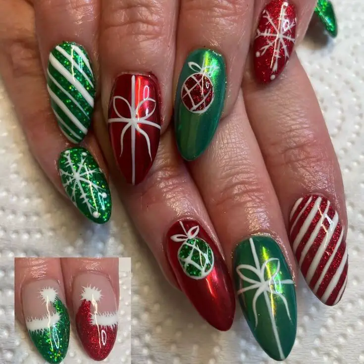 red and green christmas nails