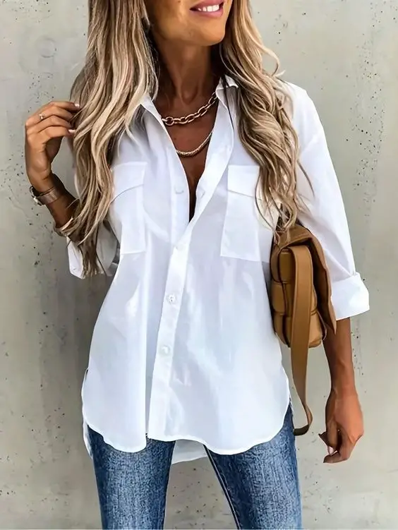 Classic White Shirt and Jeans Casual Feminine Outfits