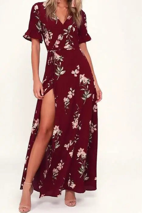 Floral Wrap Dress Casual Feminine Outfits