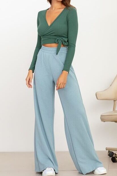 Wrap Top with Wide-Leg Pants