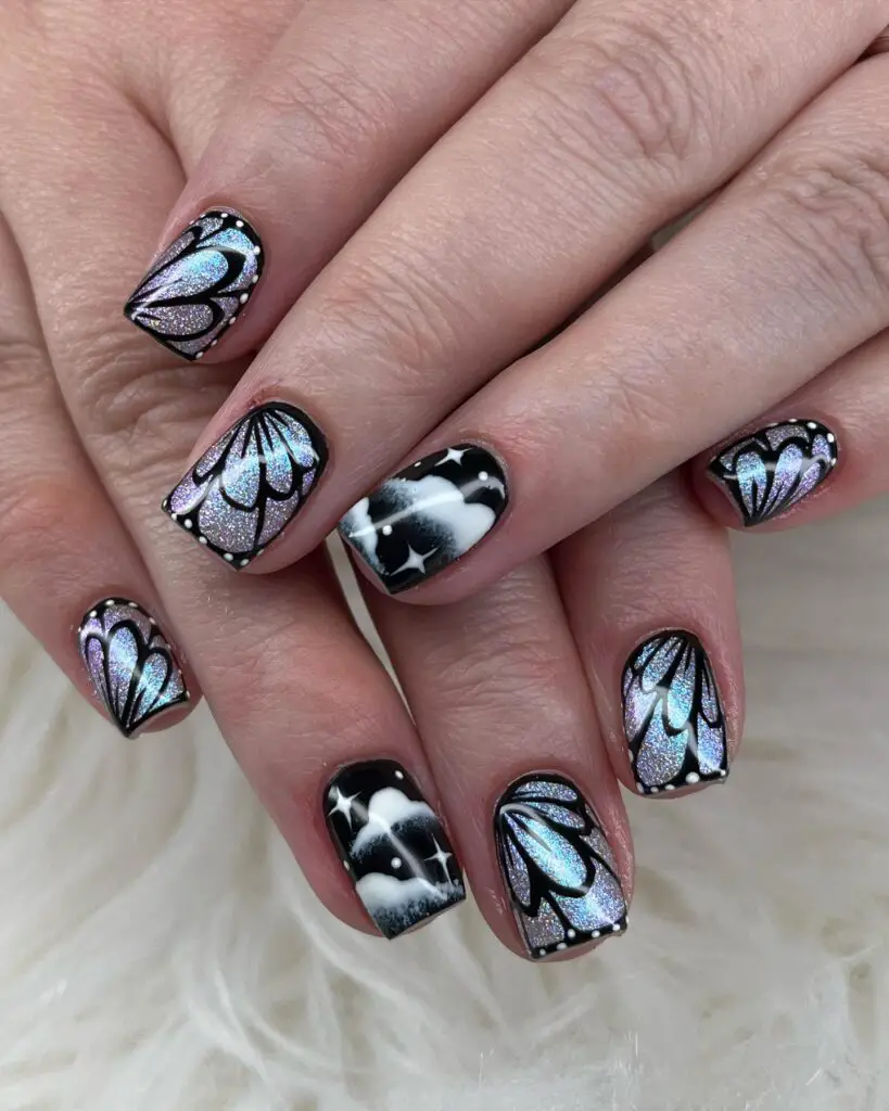 Black and White Butterfly Nails