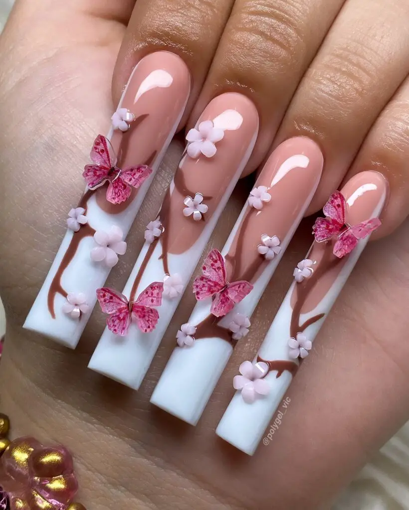 Cherry blossom butterfly nails