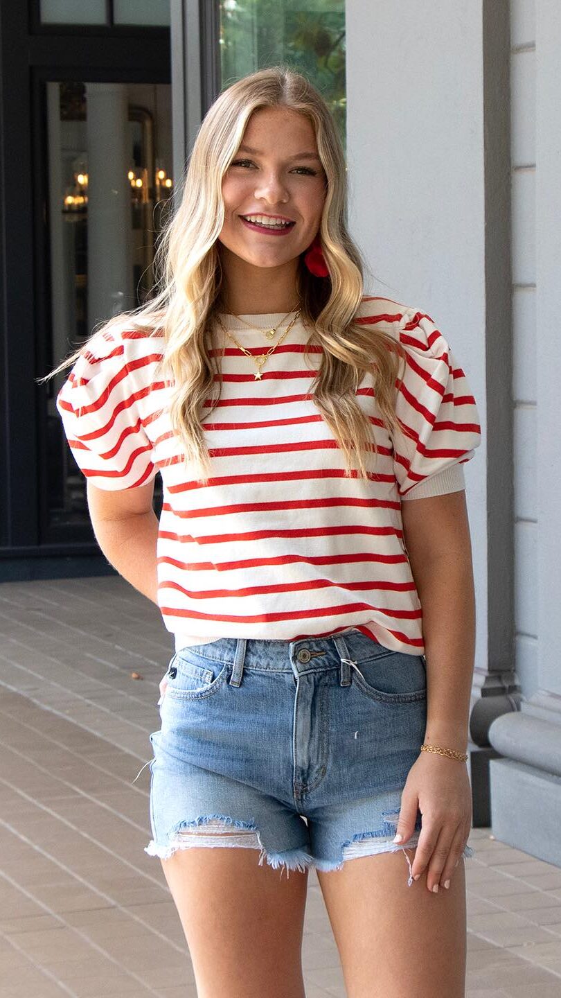 Denim Shorts and Striped Shirt