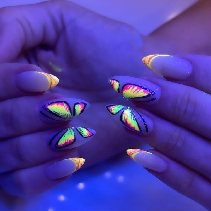 Glowing Butterfly Nail Design