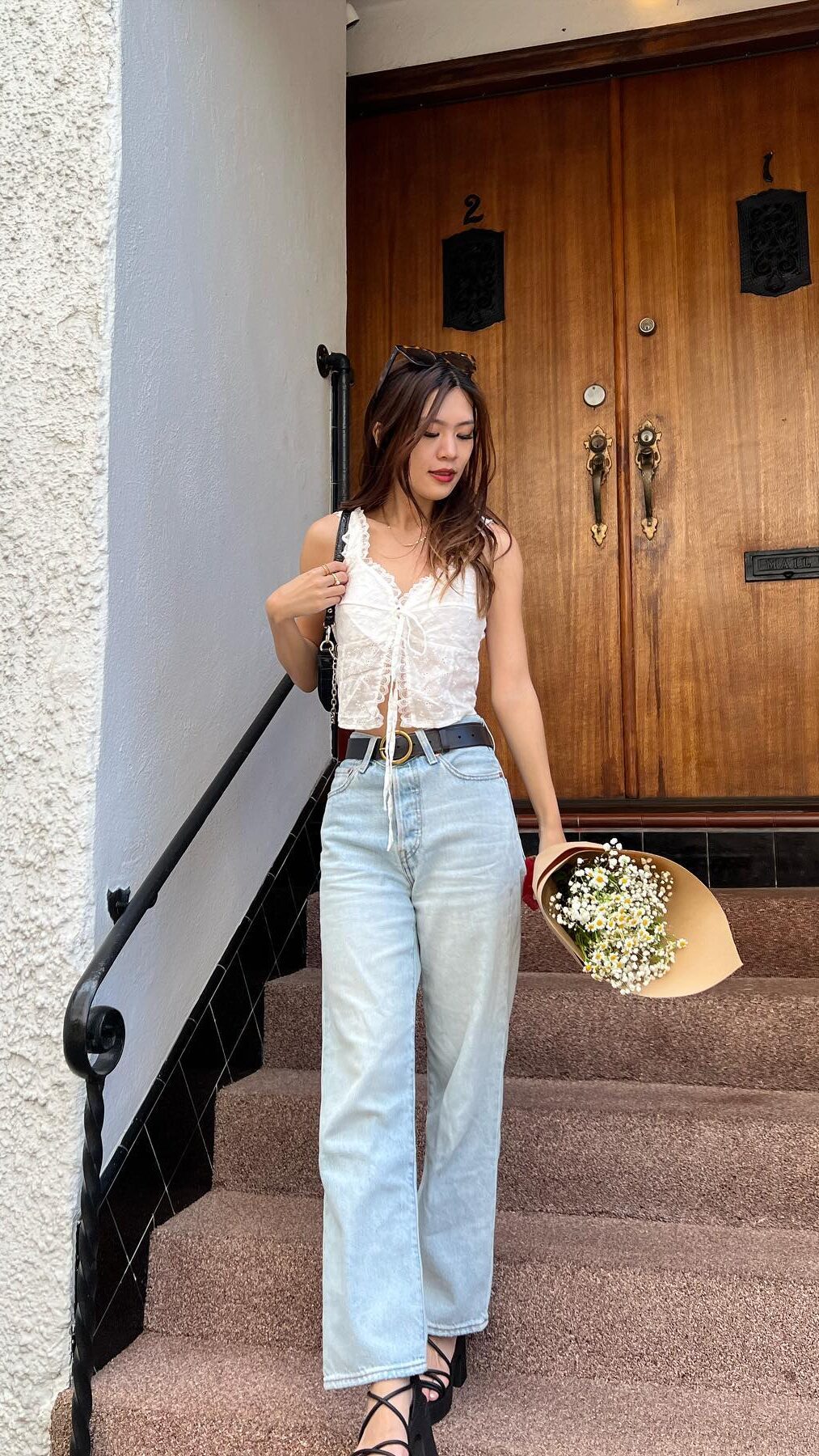 Lace Top with Denim Overalls