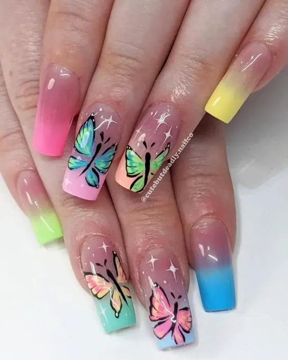 Rainbow Butterfly Nail Design