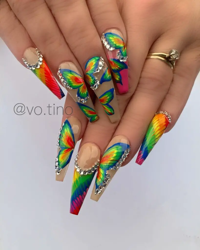 Rainbow Tie-Dye Butterfly Nails