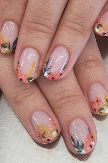 Dainty floral French tips