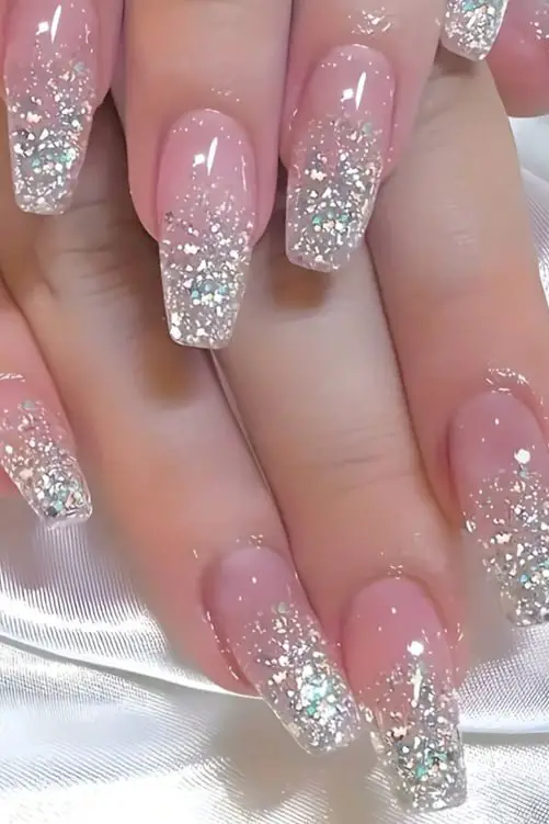 Frosted Pink Glitter Tips