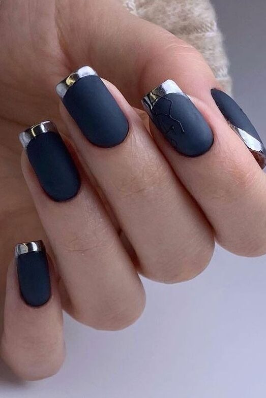 Matte black with metallic accents