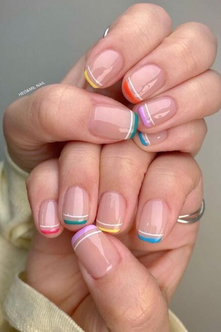 Neon color block nails