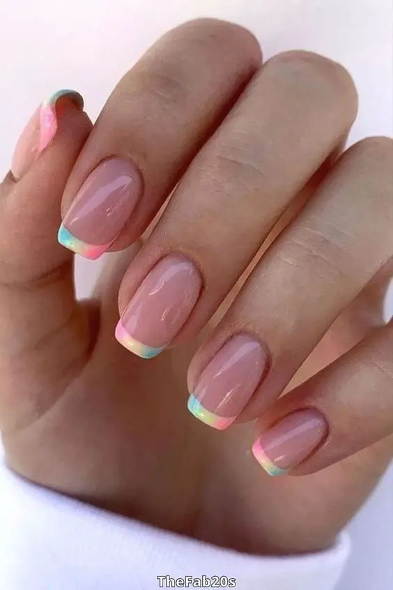 Rainbow gradient French tips