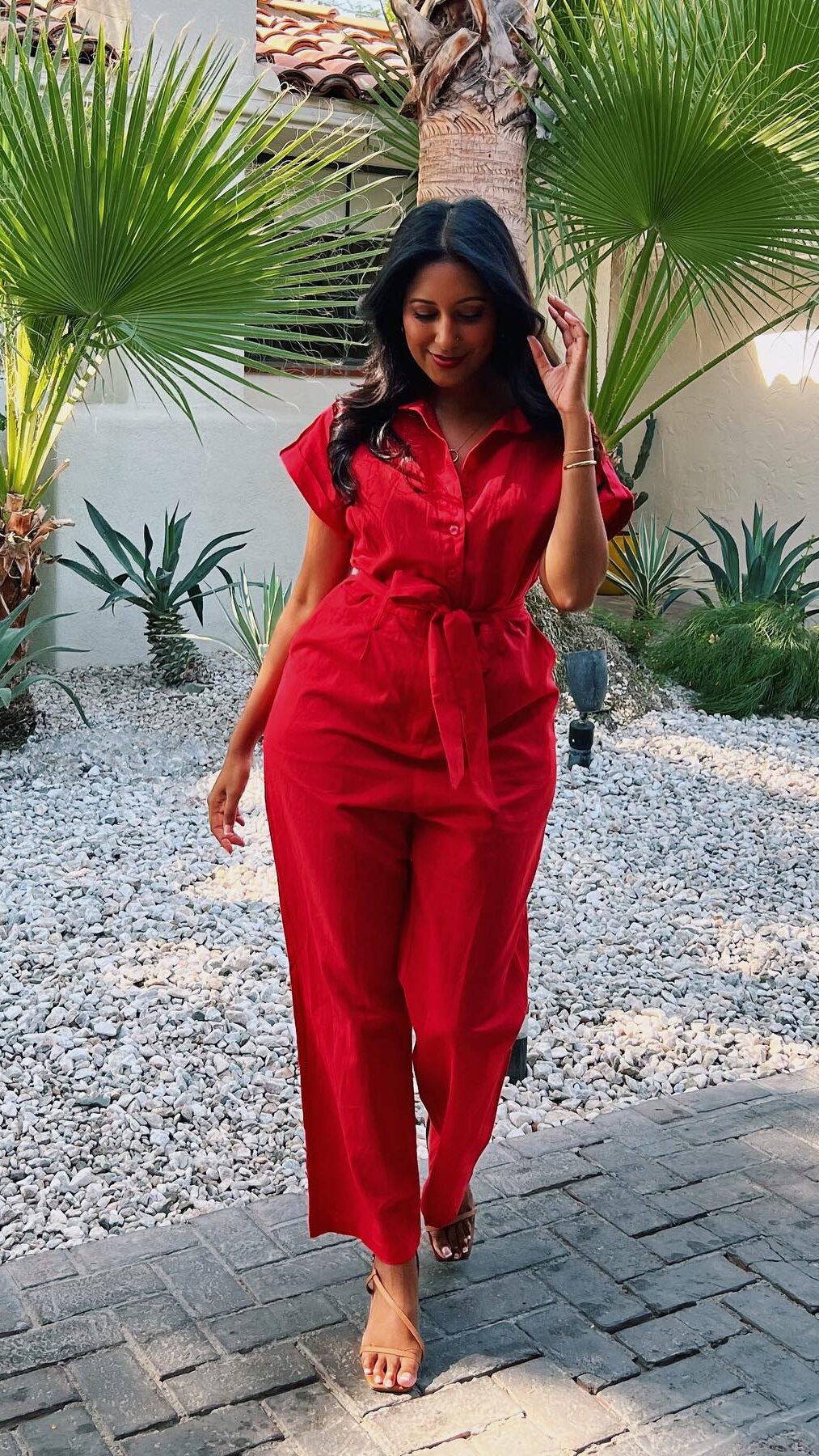 Red Linen Jumpsuit