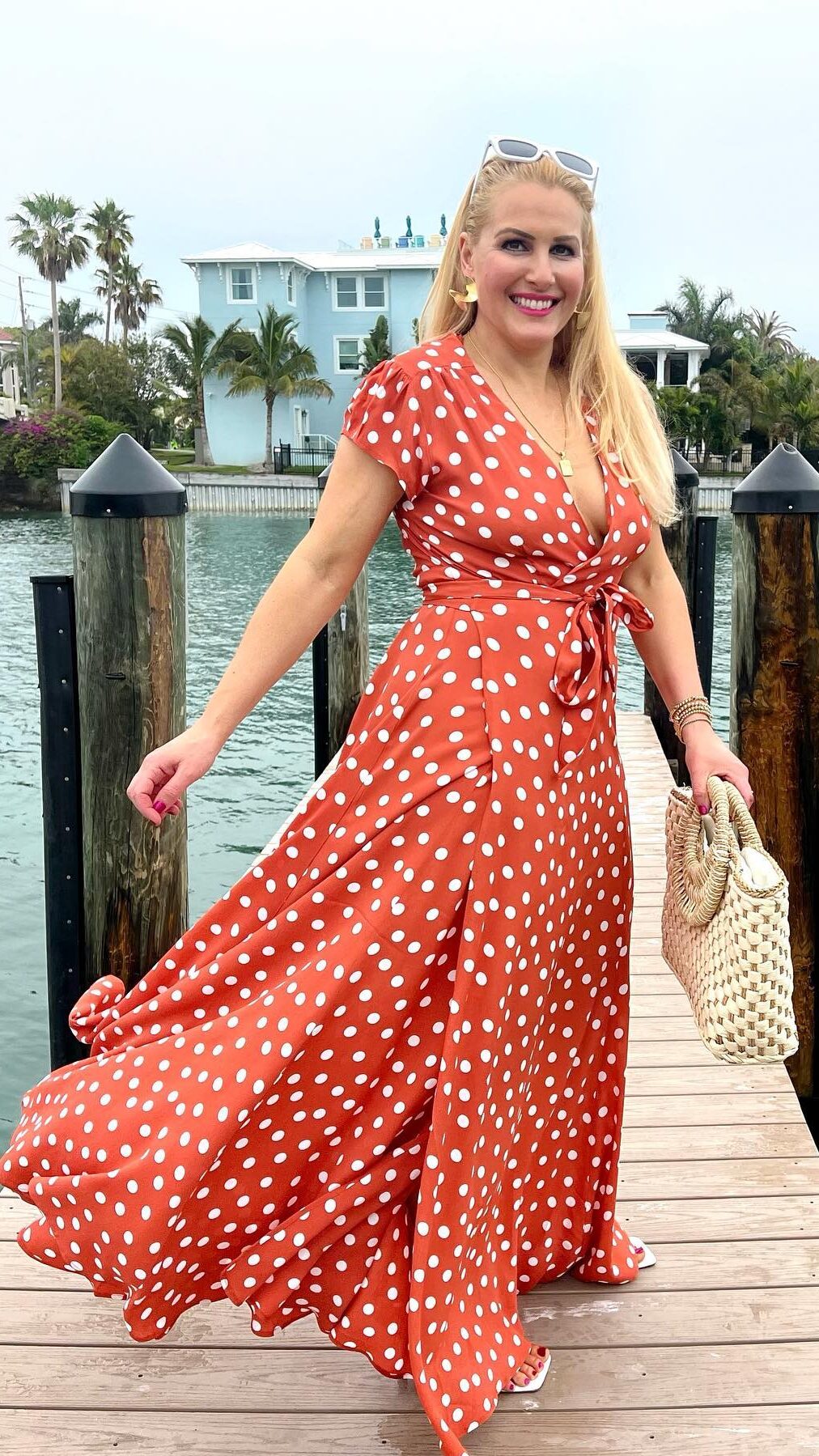 Red and White Polka Dot Wrap Dress